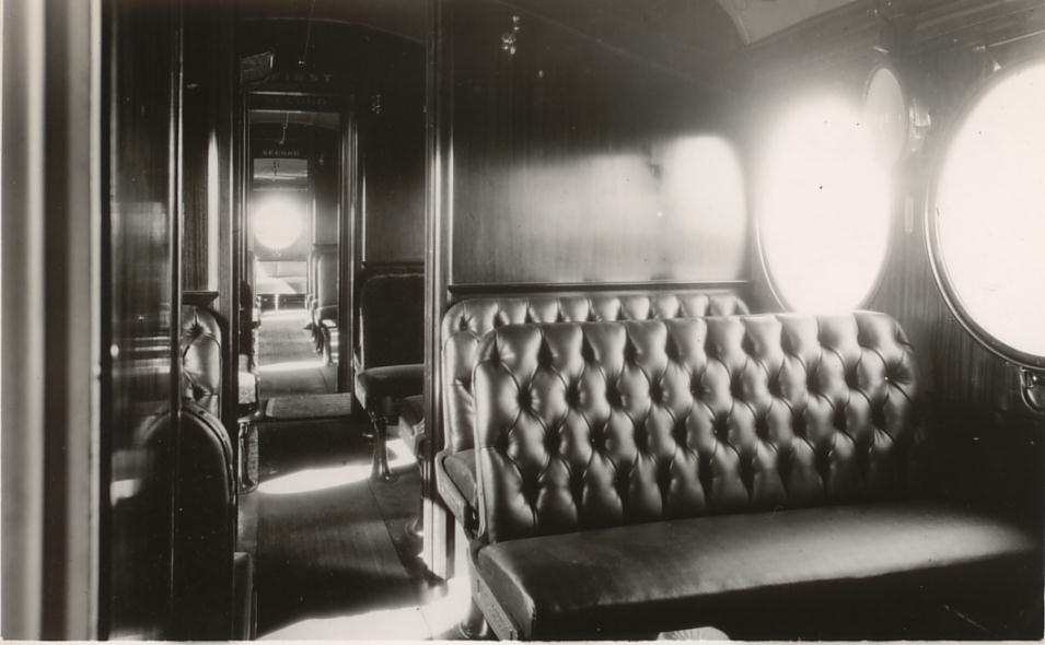 Interior view from First Class Smoking towards First Class Non-Smoking and Second Class